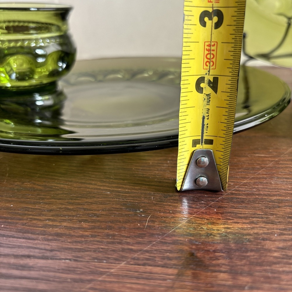 Vintage INDIANA GLASS Green KINGS CROWN Thumbprint Set of 4 Snack‎ Plates w/Cups - Picture 9 of 9